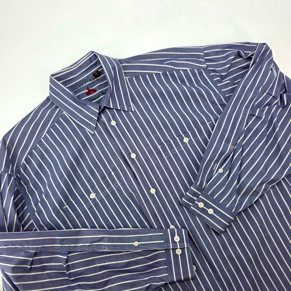 Vintage Nordstrom The Natural Style Mens 16.5 Blue White Striped Cotton BD Shirt